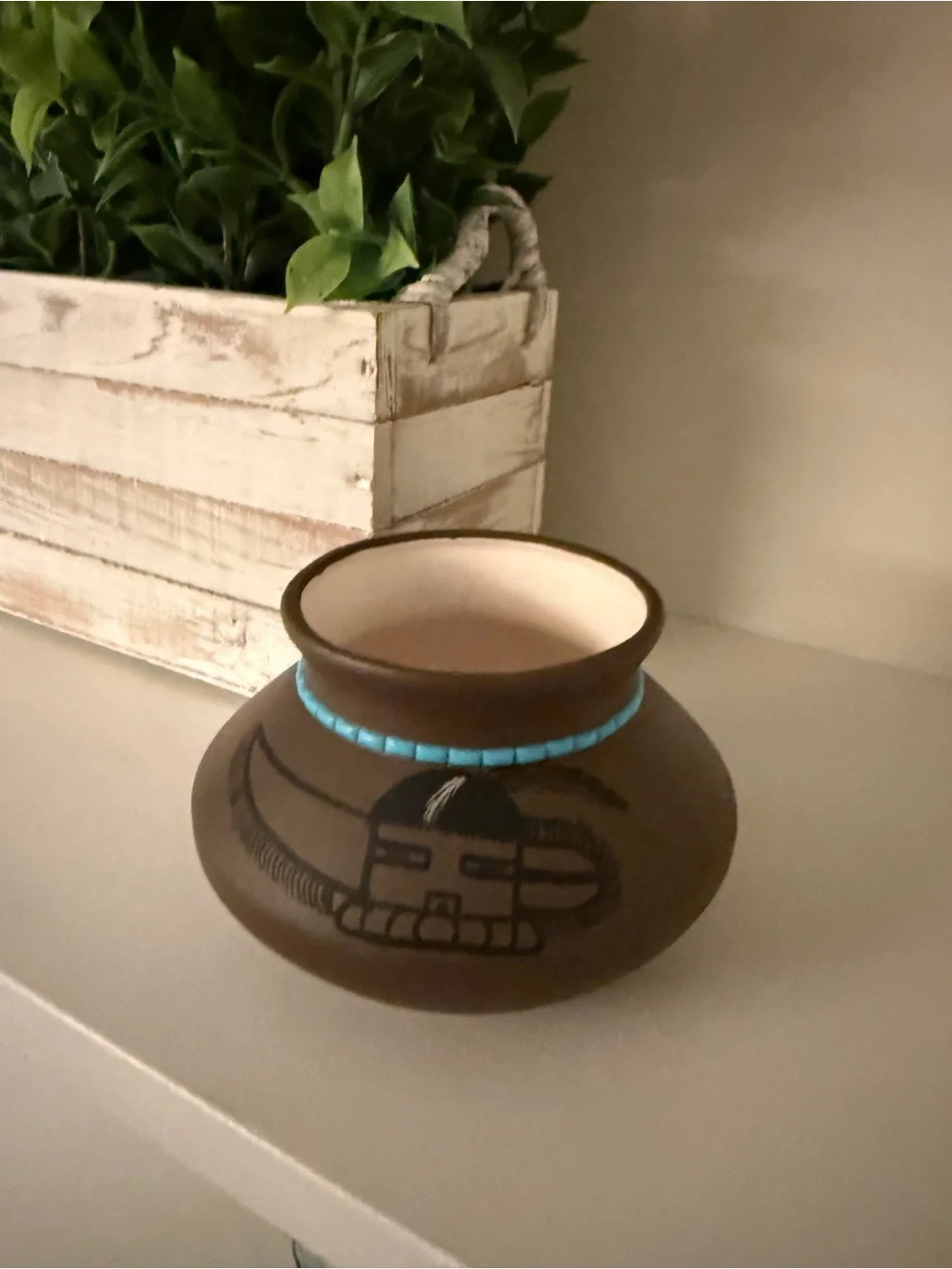 Signed Hopi Toad Native American Small Pottery Vase Turquoise